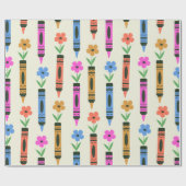 Bunte Schulstifte mit Retro-Blumen-Muster Geschenkpapier (Flach)