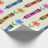 Bunte Schulstifte mit Retro-Blumen-Muster Geschenkpapier (Ecke)