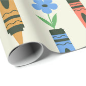 Bunte Schulstifte mit Retro-Blumen-Muster Geschenkpapier (Rolleneckpunkt)