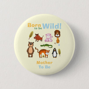 Bunte schwangere Mutter Wild Safari Baby-Party Button