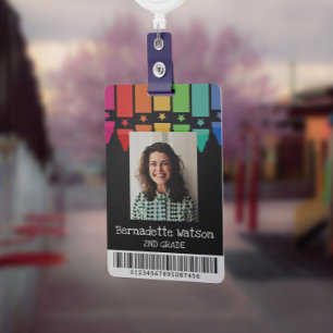 Bunte schwarze Wachsmalstifte Barcode Lehrer ID Ausweis