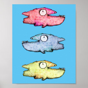 Bunte schwimmende glückliche Fische Poster