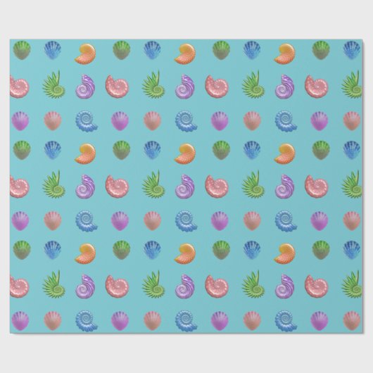 Bunte Seashells blau Geschenkpapier (Flach)