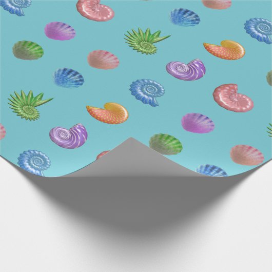 Bunte Seashells blau Geschenkpapier (Ecke)