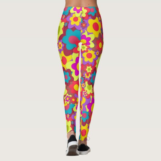 Bunte Sechziger des Blumen-Powers retro Leggings (Rückseite)