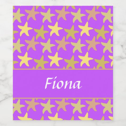 Bunte Seesterne auf lila Weinetikett (Einzelnes Label)