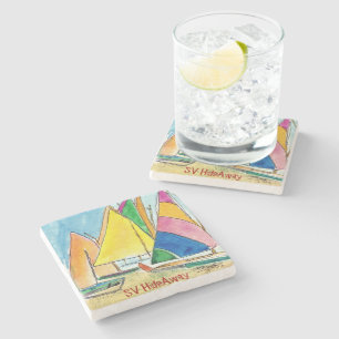 Bunte Segelboot-Untersetzer Original Kunst Steinuntersetzer