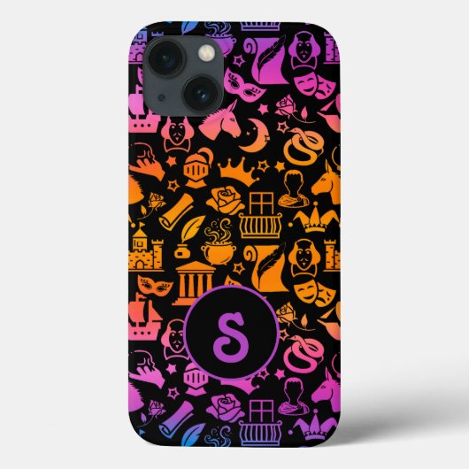 Bunte Shakespeare-Icons auf Schwarz Case-Mate iPhone Hülle (Rückseite)