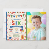 Bunte SIX 6. Geburtstagsfeier Einladung (Vorderseite)