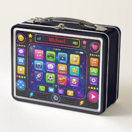 Bunte Smartphone-App-Bildschirm-Tech-Schnittstelle Metall Brotdose