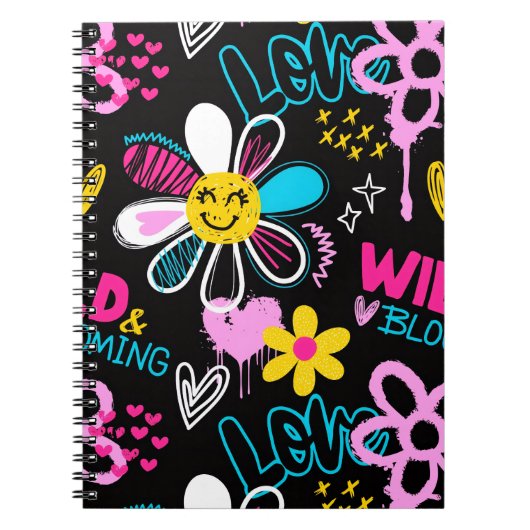 Bunte Smiley-Blumen-Graffiti-Muster-Baby-Bib Notizblock (Vorderseite)