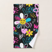 Bunte Smiley-Blumen-Graffiti-Muster-Babylätzchen Badhandtuch Set (Handtuch)