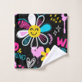 Bunte Smiley-Blumen-Graffiti-Muster-Babylätzchen Badhandtuch Set (Waschlappen)
