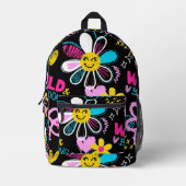 Bunte Smiley-Blumen-Graffiti-Muster-Babylätzchen Bedruckter Rucksack (Vorderseite)