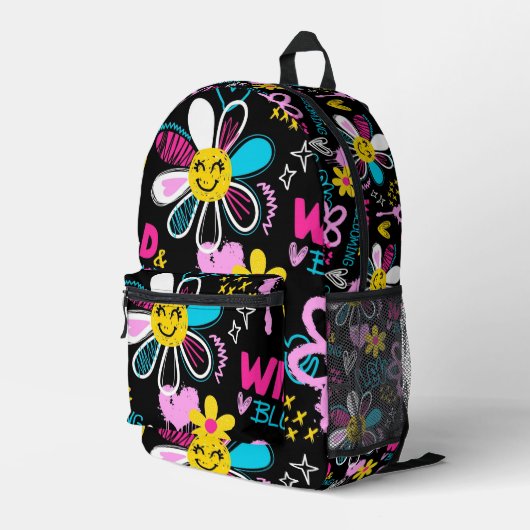 Bunte Smiley-Blumen-Graffiti-Muster-Babylätzchen Bedruckter Rucksack (Rückseitige Ecke Rechts)