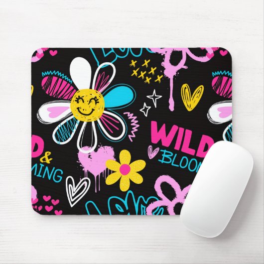 Bunte Smiley-Blumen-Graffiti-Muster-Babylätzchen Mousepad (Mit Mouse)