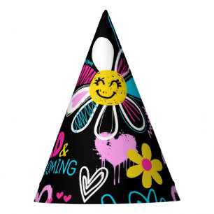 Bunte Smiley-Blumen-Graffiti-Muster-Babylätzchen Partyhütchen