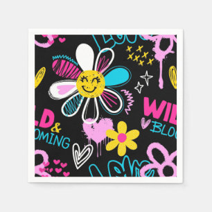 Bunte Smiley-Blumen-Graffiti-Muster-Babylätzchen Serviette