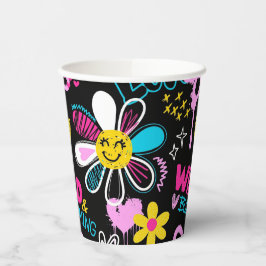Bunte Smiley-Blumen-Graffiti-Muster-Babymundschutz Pappbecher