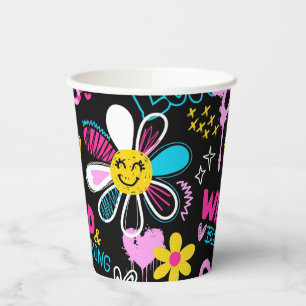 Bunte Smiley-Blumen-Graffiti-Muster-Babymundschutz Pappbecher