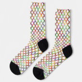 Bunte Socken mit einem lebendigen Diamantmuster (Linkes Detail)