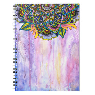 Bunte Sommer-Mandala mit Aquarell-Hintergrund Notizblock