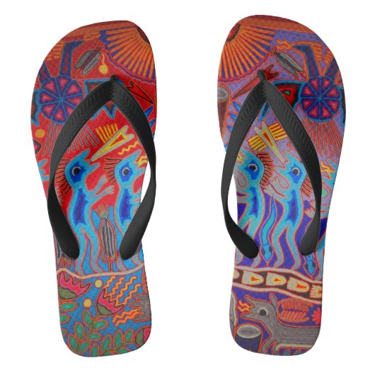 Bunte Sommer mexikanische Huichol Flip Flops Badesandalen (Fußbett)