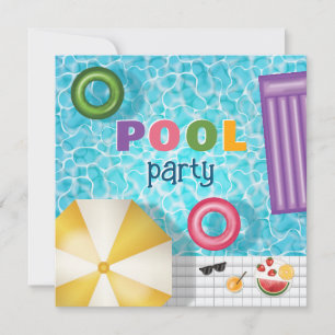 Bunte Sommerpoolparty zum Geburtstag Einladung