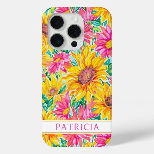 Bunte Sonnenblumen-Malerei monogrammiert Case-Mate iPhone Hülle (Rückseite)