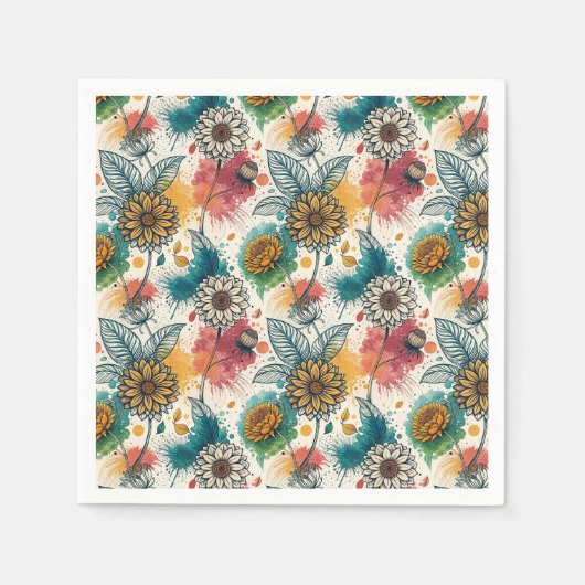 Bunte Sonnenblumen-Spritzkunst-Muster Serviette (Vorderseite)