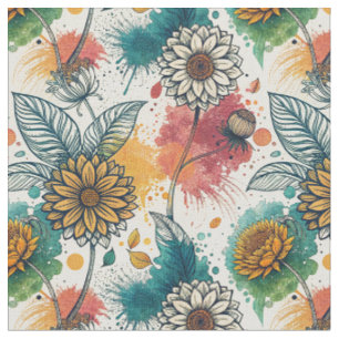 Bunte Sonnenblumen-Spritzkunst-Muster Stoff