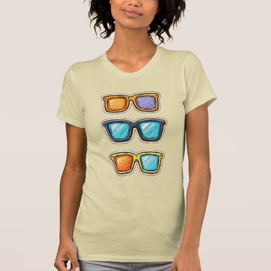 Bunte Sonnenbrille Trio Retro-Modedesign T-Shirt (Vorderseite)