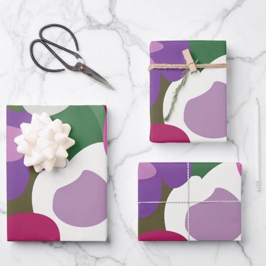 Bunte Spinnwort-Blumen Floral Geschenkpapier Set (Vorderseite)