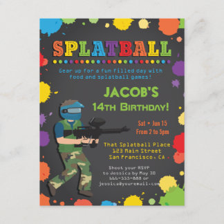 Bunte Splatball Geburtstags-Party Einladungen