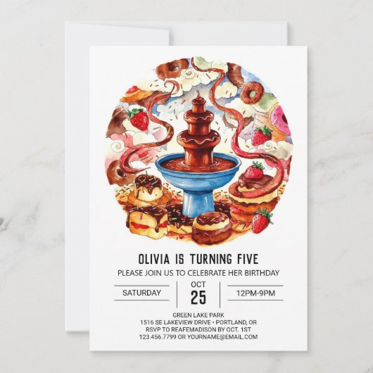 Bunte Springbrunnen Schokolade zum Geburtstag Einladung (Vorderseite)