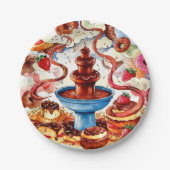 Bunte Springbrunnen Schokolade zum Geburtstag Pappteller (Vorderseite)