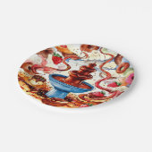 Bunte Springbrunnen Schokolade zum Geburtstag Pappteller (Schrägansicht)