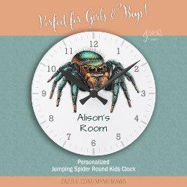 Bunte Springspinne Kinderzimmer  Runde Wanduhr