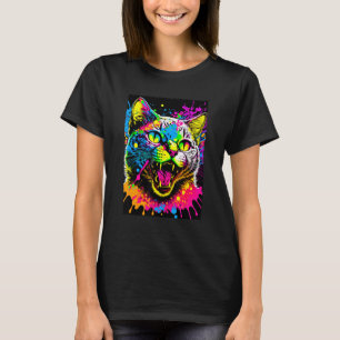 Bunte Spritzmalerei-Katze im Stil der 80er T-Shirt