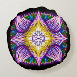 Bunte Spritzpistole, die Lotus-Mandala-Kunst weckt Rundes Kissen
