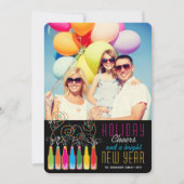 Bunte sprudelnde Flaschen-Beifall-neues Feiertagskarte (Vorderseite)