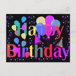 Bunte Star Confetti Happy Birthday Balloons Postkarte
