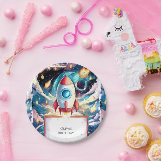 Bunte Stars Rocket Geburtstag Pappteller (Party)
