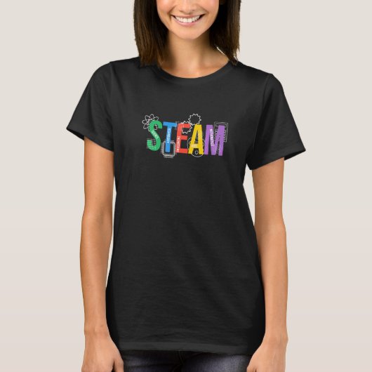 Bunte Steam-Buchstaben für Steam-Programmlehrer A T-Shirt (Vorderseite)