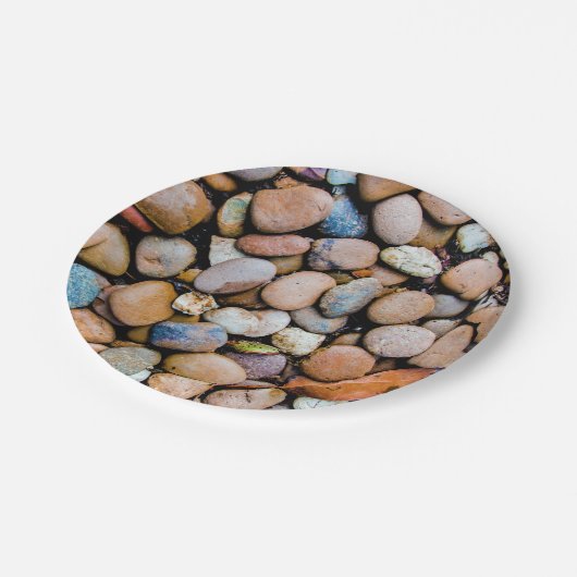 Bunte Stein-Felsen-Kiesel Pappteller (Schrägansicht)