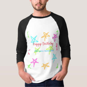 Bunte Sterne frohen Geburtstag Namenstext einfach T-Shirt