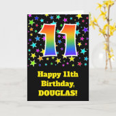 Bunte Sterne + Regenbogen-Muster "11" Geburtstag # Karte (Gelbe Blume)