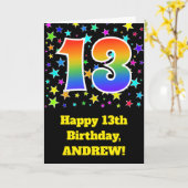 Bunte Sterne + Regenbogen-Muster "13" Geburtstag # Karte (Gelbe Blume)