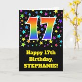 Bunte Sterne + Regenbogen-Muster "17" Geburtstag # Karte (Gelbe Blume)