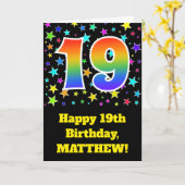 Bunte Sterne + Regenbogen-Muster "19" Geburtstag # Karte (Gelbe Blume)